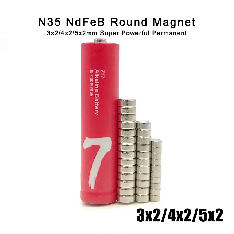 50-2000Pcs Standard Size N35 Neodymium Disc Magnets, 3x2mm 4x2mm 5x2mm, Small Round Permanent Magnets for Crafts Fridge Office