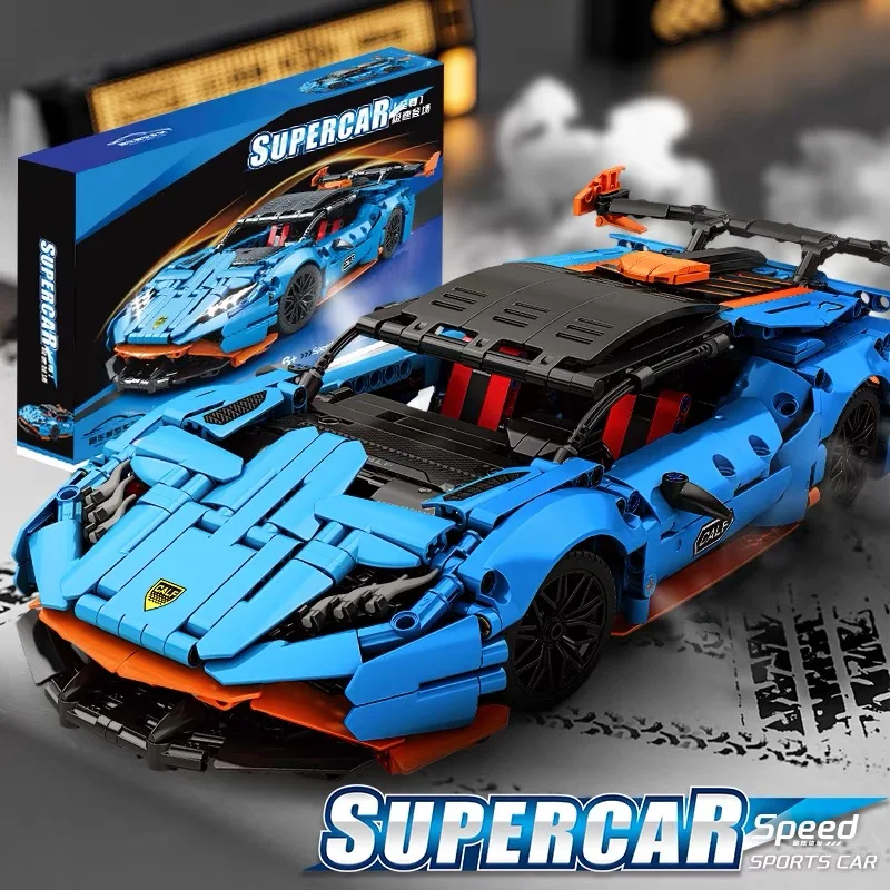 

Набор строительных блоков гоночного автомобиля, синяя модель спортивного автомобиля, кирпичи для мальчиков, рождественский подарок, детская сборная игрушка
