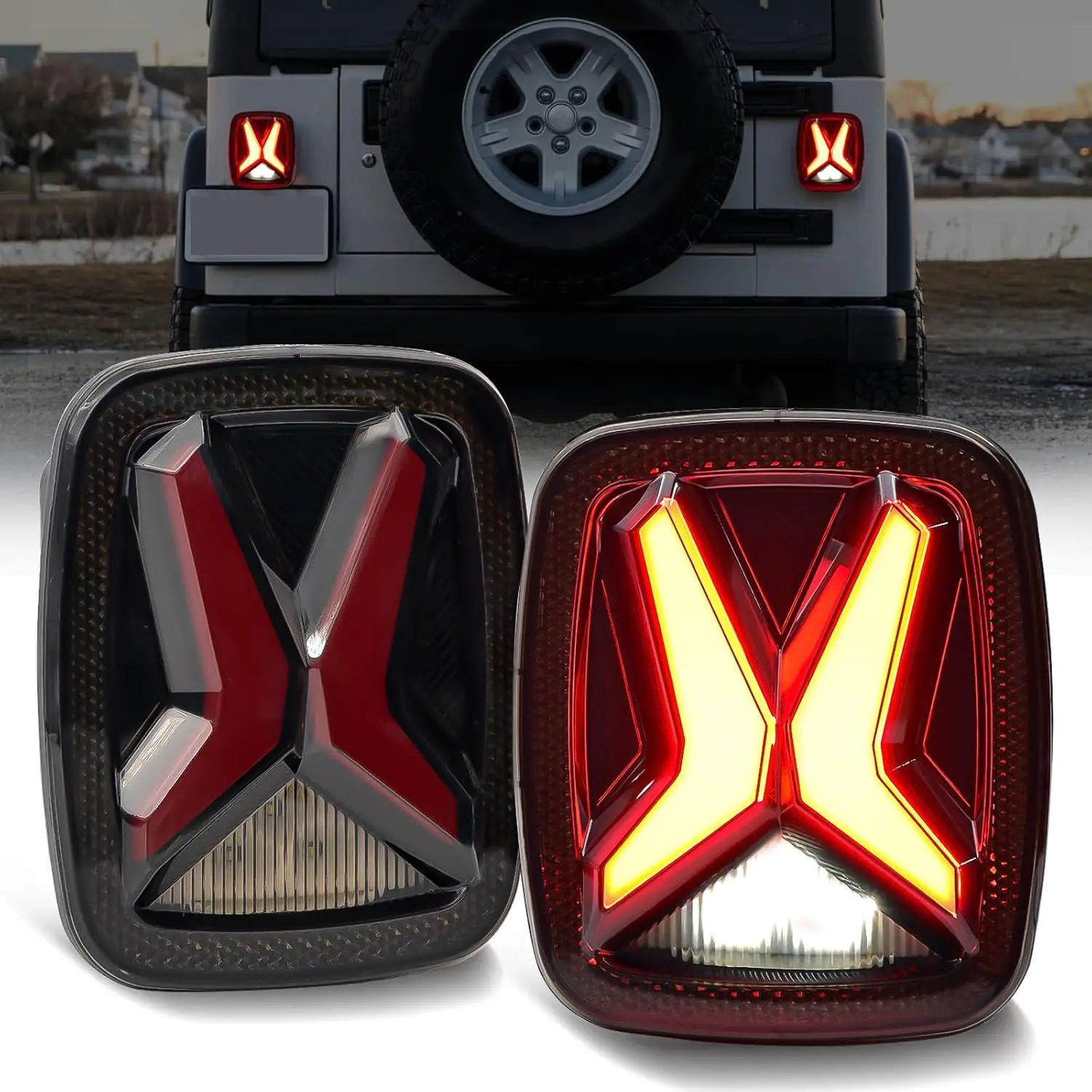 

LED Tail Light Assembly for 1979 - 2006 Jeep Wrangler CJ YJ TJ X Shaped Brake Reverse Lights Turn Signal Lights Rear Tail Lamps