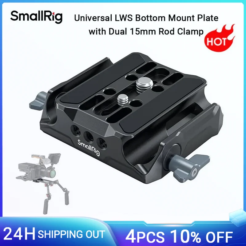 SmallRig Universal LWS Baseplate Bottom Mount Plate with Dual 15mm Rod Clamp for DSLR and Mirrorless Camera Cages -3357