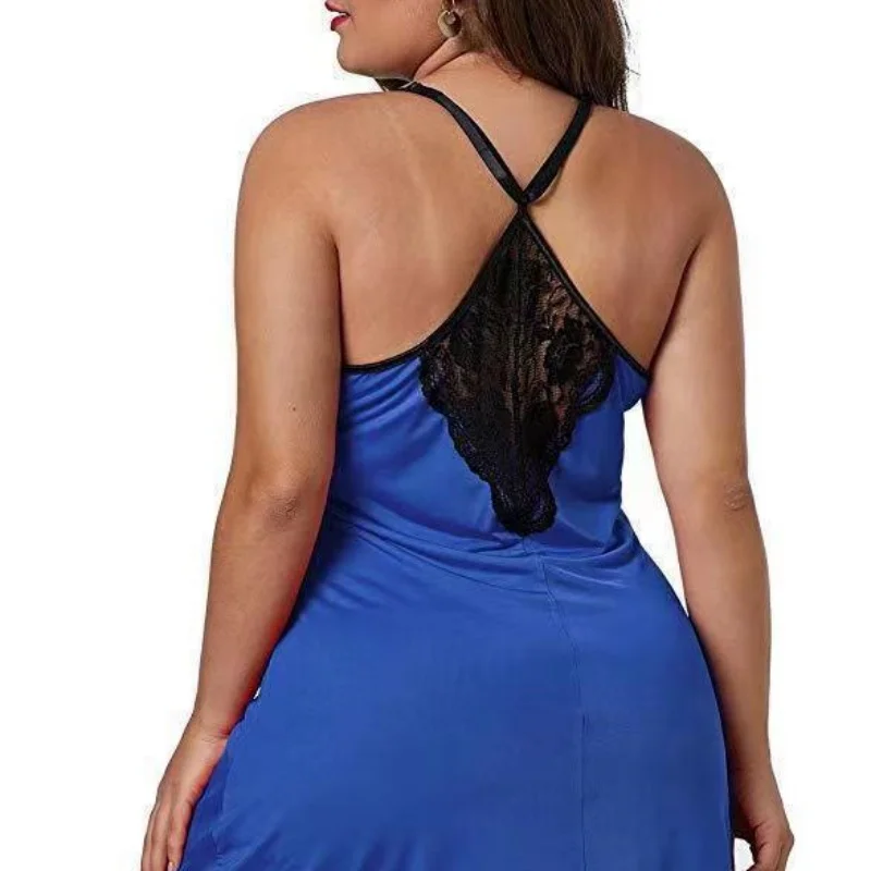 Ladies Summer Plus Size Pajamas Loose Sleeveless Suspenders Sexy Solid Women Night Dress With V-Neck Lace  Elastic Home Clothing image 5
