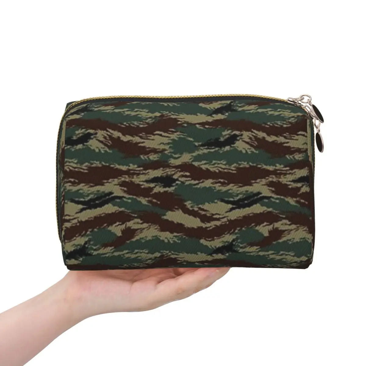 Tiger Stripe Camouflage Military Camo Women Cosmetic Bag Travel Makeup Organizer Pouch Toiletry Storage Dopp Kit Box