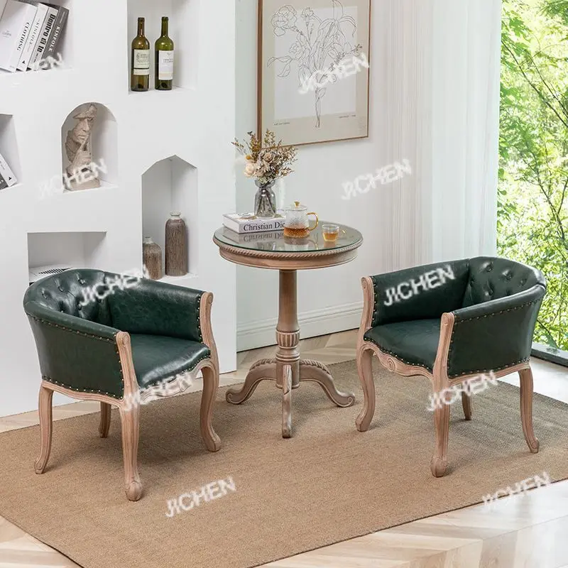 JC Solid Wood Dining Chairs Retro American Vintage Farmhouse Dining Armchairs Living Room Home Use Single Seat Sofa Chairs