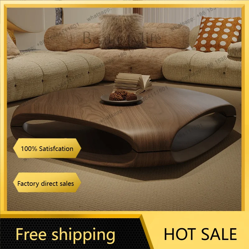 XX. Coffee table walnut color curved storage low table modern simple living room home