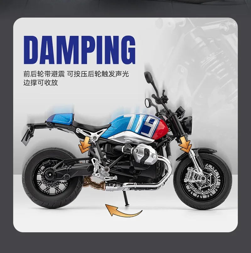 1:9 Latte Lega Moto Simulazione Sospensione Sterzo Modello Collezione Ornamenti Modelli di auto Giocattoli per bambini Regali