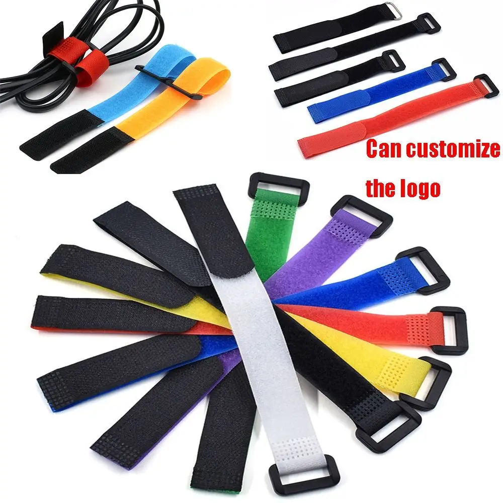 2Pcs 20mm Reusable Nylon Reverse Buckle Magic Hook Loop Fastener Cable Ties Strap Sticky Line Fishing Rod Tie Holder Strap