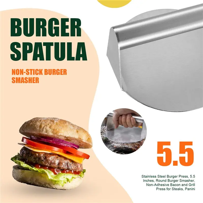 A96K-Stainless Steel Burger Press, 5.5 Inches, Round Burger Smasher, Non-Adhesive Bacon And Grill Press For Steaks, Panini view 3