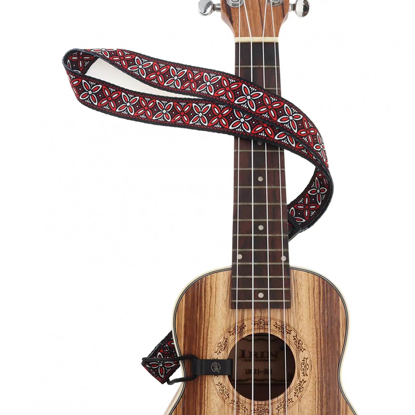 Adjustable Hook Clip on Ethnic Style Ukulele Strap, Butterfly Flower Ukulele Neck Strap