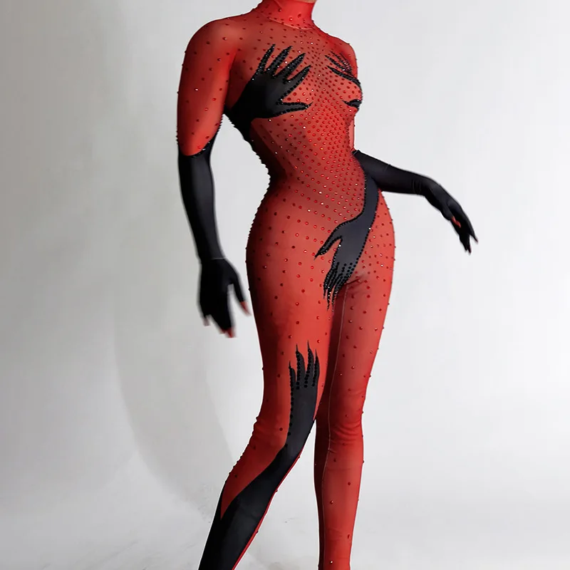 Tuta da donna sexy Mani da donna Zentai Paillettes lucide Modello stampato Body Costumi di spettacolo per feste di carnevale di Halloween