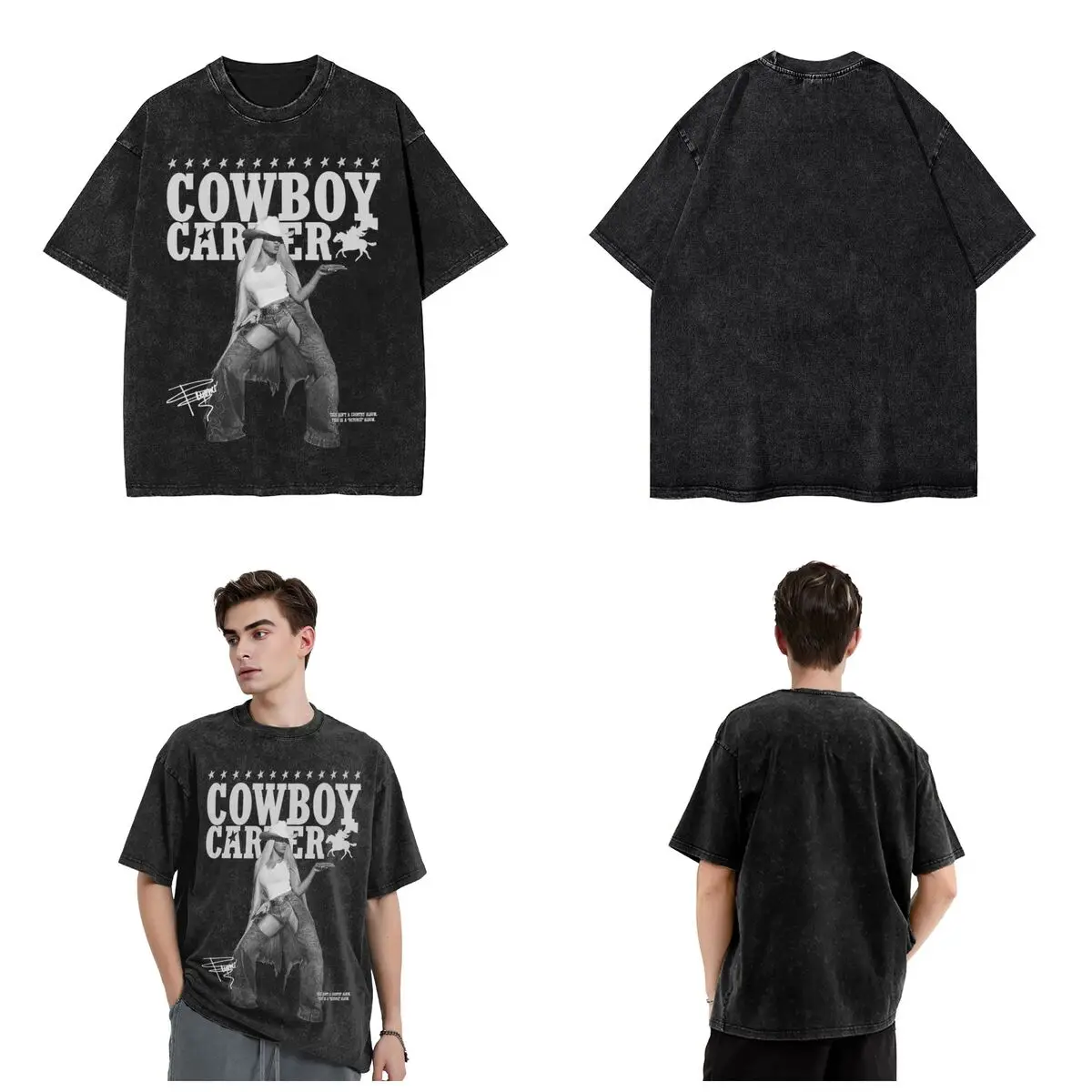 Cowboy Carter Album Beyonce 2024 Tour Outfit Washed T Shirt Men Women Streetwear Hip Hop T-Shirts Summer Tees Tops Cotton image 5