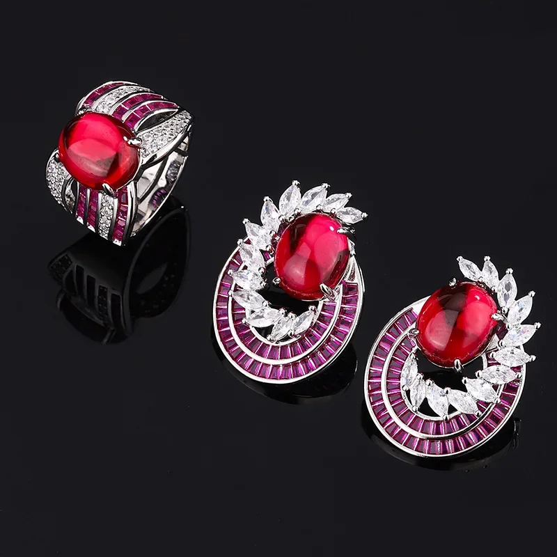 

Elegant Adjustable Red Gemstone Ring Earring with Exquisite Design Perfect for Any Occasion Trendy Women Jewelry Thoughtful Gift