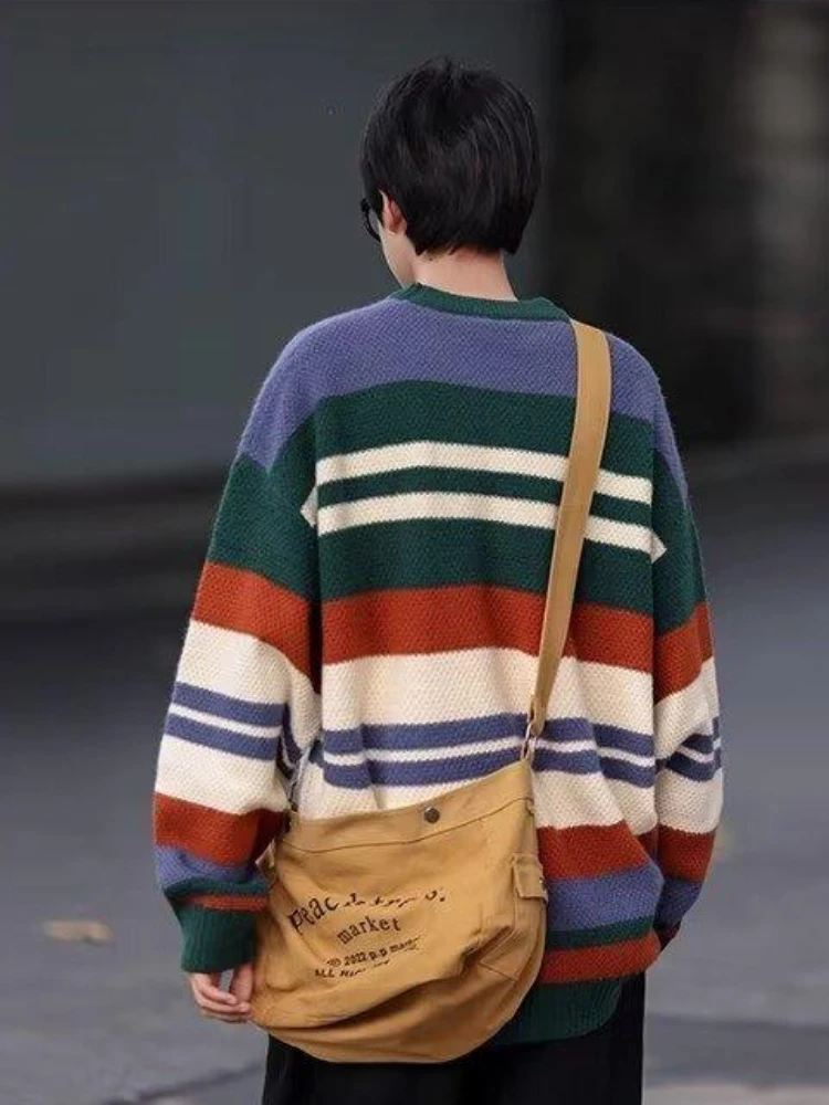 Sweaters Men Advanced Streetwear European Style Harajuku Striped Knitwear All-match Fashion Hipster Long Sleeve Spring College