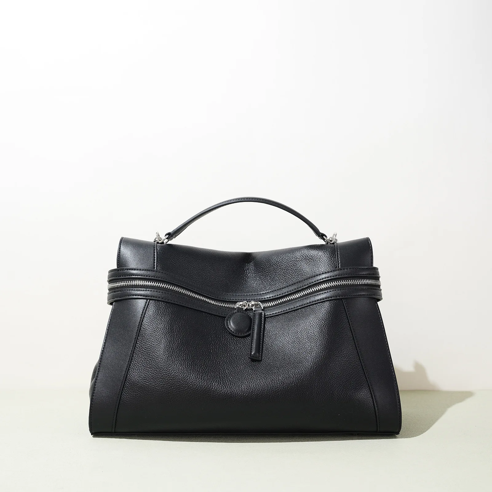 

2025 New Zipper Top Grain Leather Crossbody Bag High Quality Commuting Shoulder Pack Solid Color Buckle Closure Women's Handbag