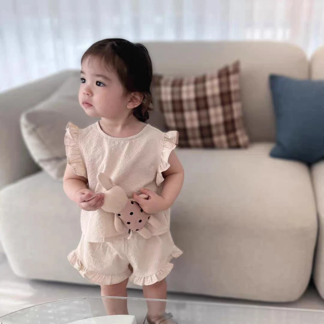 

Летняя одежда для девочек, элегантная детская одежда из двух предметов с открытой спиной, комплект с жилетом и шортами в корейском стиле