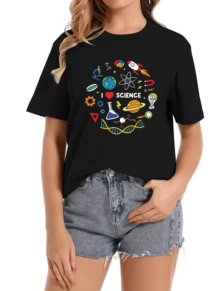 Science Lover Chemistry Biology Physics Love Science T-Shirt Short Sleeve Round Neck Tee Top Cute Tshirts For Women Graphic