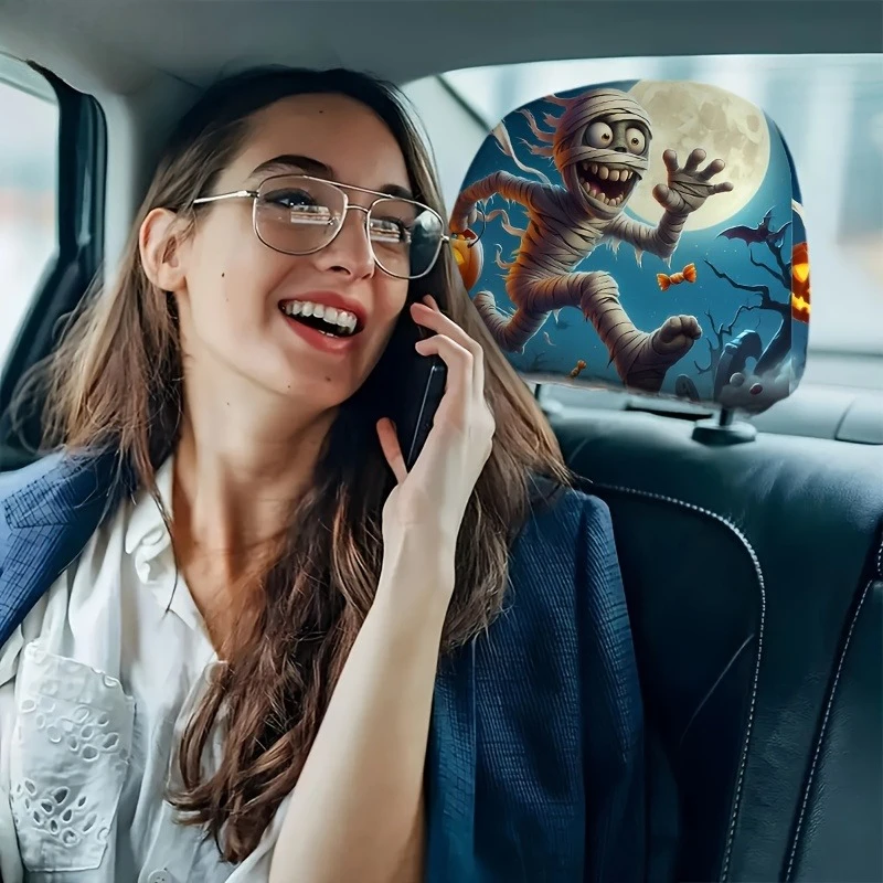 Halloween Mummy Headrest Cover –Instantly Add Spooky Festive Cheer To Your Car,with An Elastic Fit That Stays Perfectly in Place