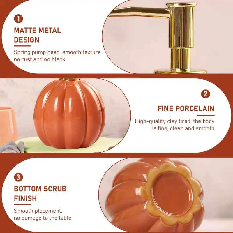 Hand Soap Dispenser for Bathroom Pumpkin Shape Press Type Travel Ceramics Pump Bottle Bathroom Countertop Shower Dispensers for