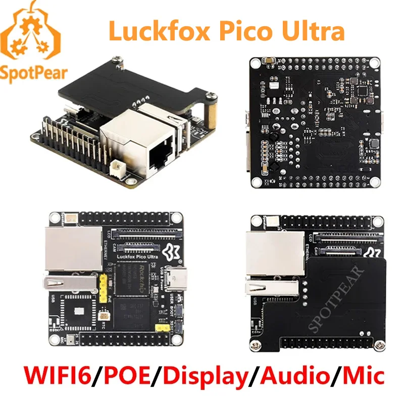 Luckfox Pico Ultra OnBoard EMMC-8GB Mic Option WiFi6 /PoE RV1106 With Audio and Displ 【Authorized Agency】Top-Version