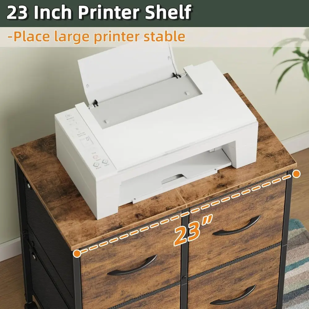 خزانة ملفات بنية ريفية محمولة مع حامل طابعة، مثالية لتخزين المنزل والمكاتب الصغيرة، تحمل حجم الرسالة/A4