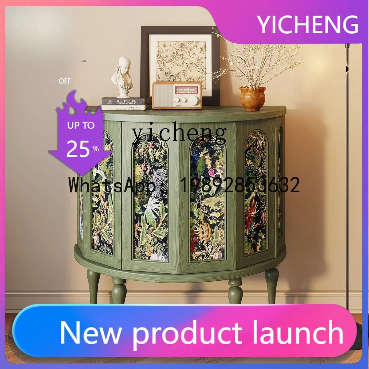 

entrance solid wood side cabinet foyer cabinet locker American retro semicircular cabinet