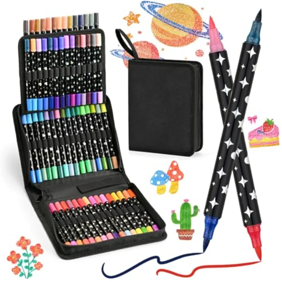 

Glitter Markers Pens Colors Dual Tip Brush Glitter Pens Set 60 Pack Sparkle Markers for Art Supplies Scrapbooking Cards DIY Cra