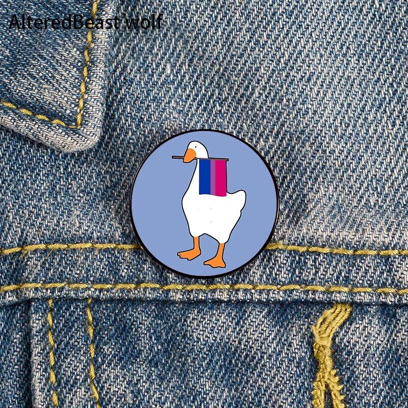 Bigender Pride Flag Goose Pin Custom Brooches Shirt Lapel teacher tote Bag backpacks Badge Cartoon gift brooches pins for women