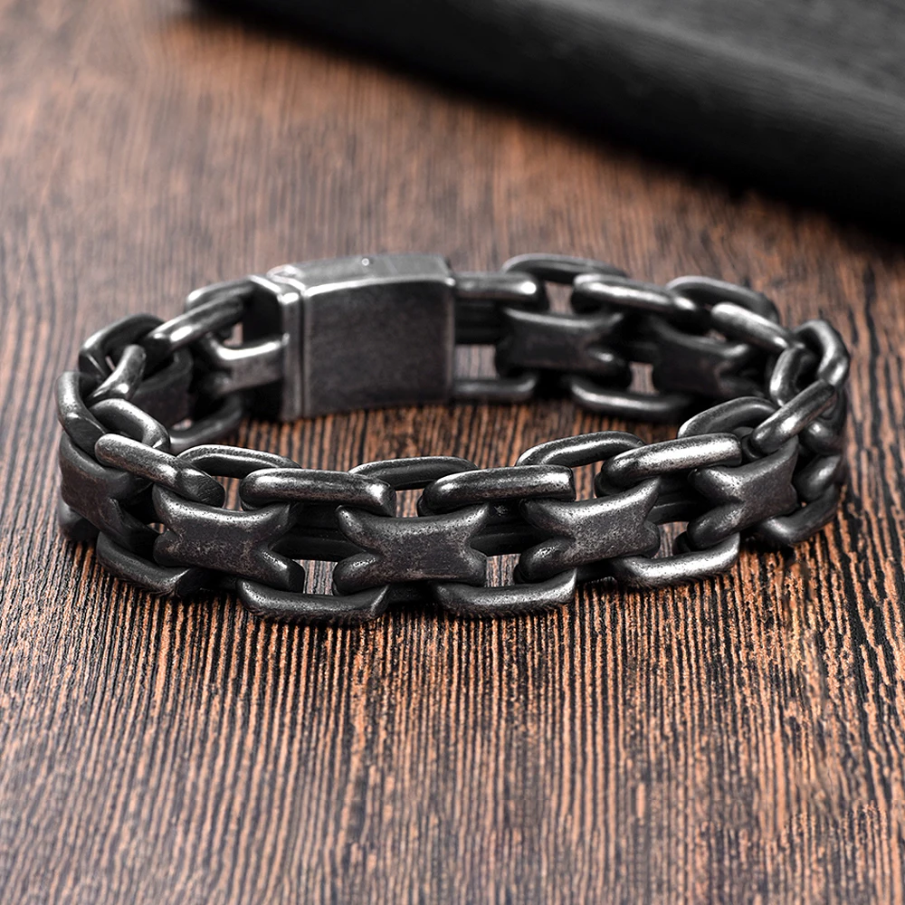 Vintage Schwere Doppel-Null-Gliederkette Armband für Männer und Jungen aus Edelstahl, modischer Punk-Kubaner-Armreif, Schmuckgeschenke, Dropshipping