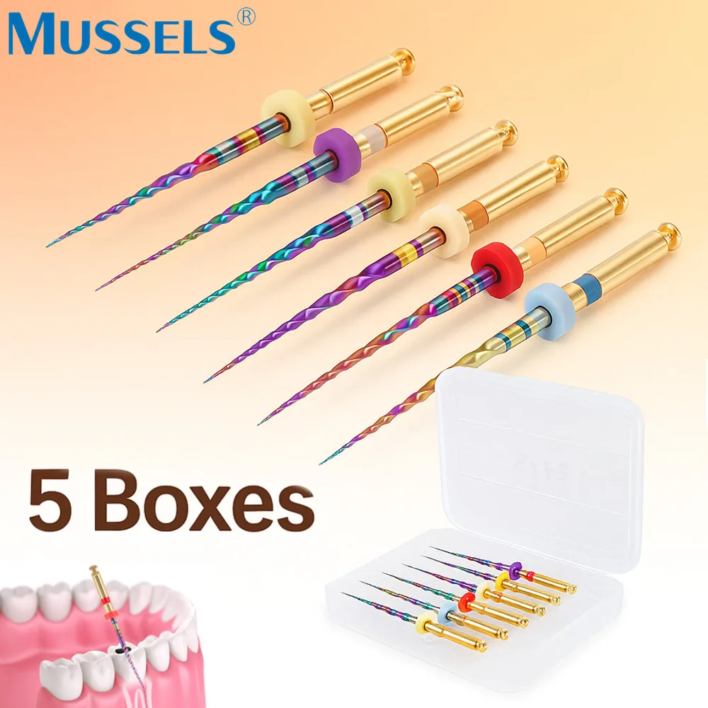 

5Box Rainbow Dental Endo File Heat Activated Root Canal Files Endodontic Engine Use File NiTi Super Rotary Cleaning Dentist Tool