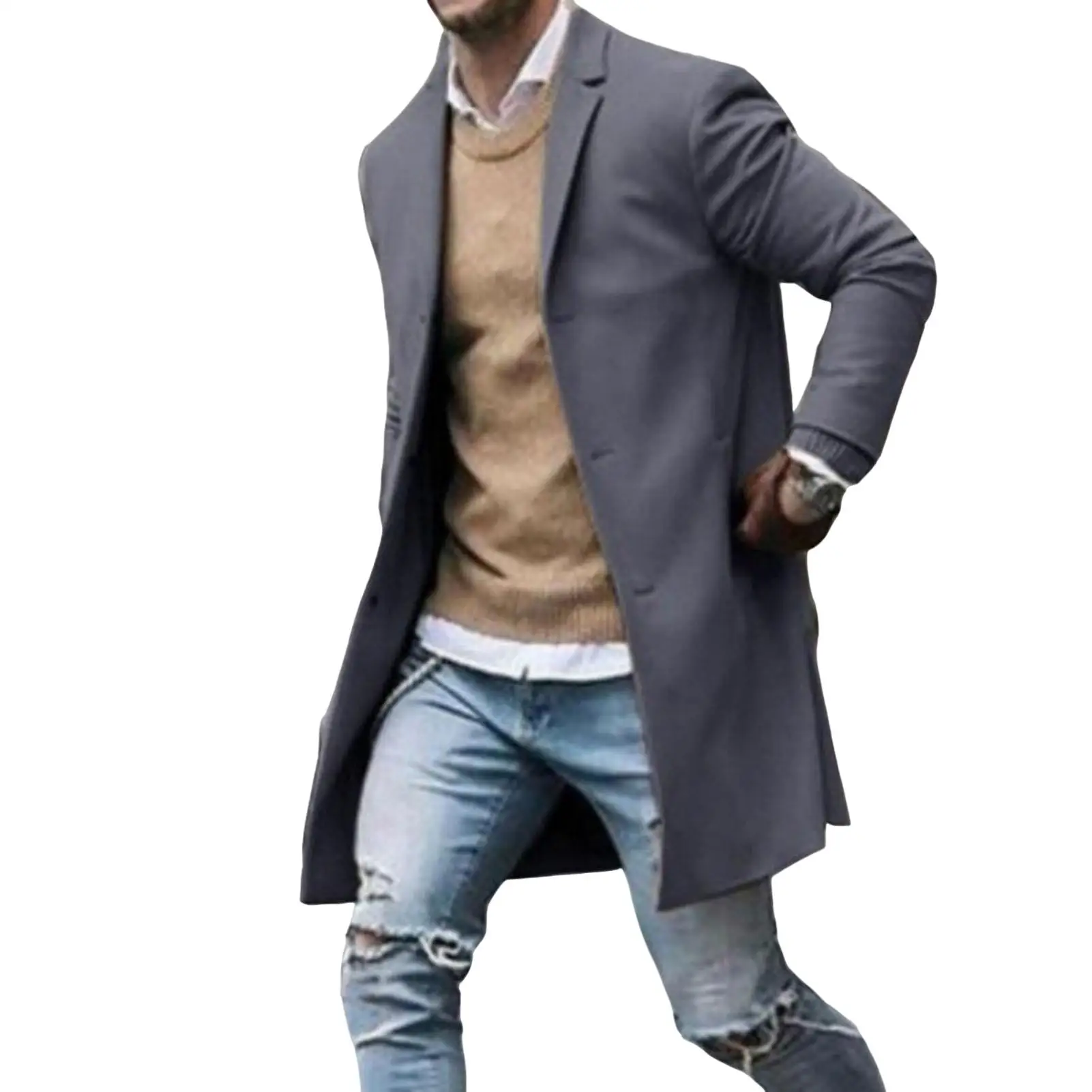 

Durable Coat Winter Men Long Sleeve Trench Coat Overcoat Skin-friendly Men Men Coat for Work