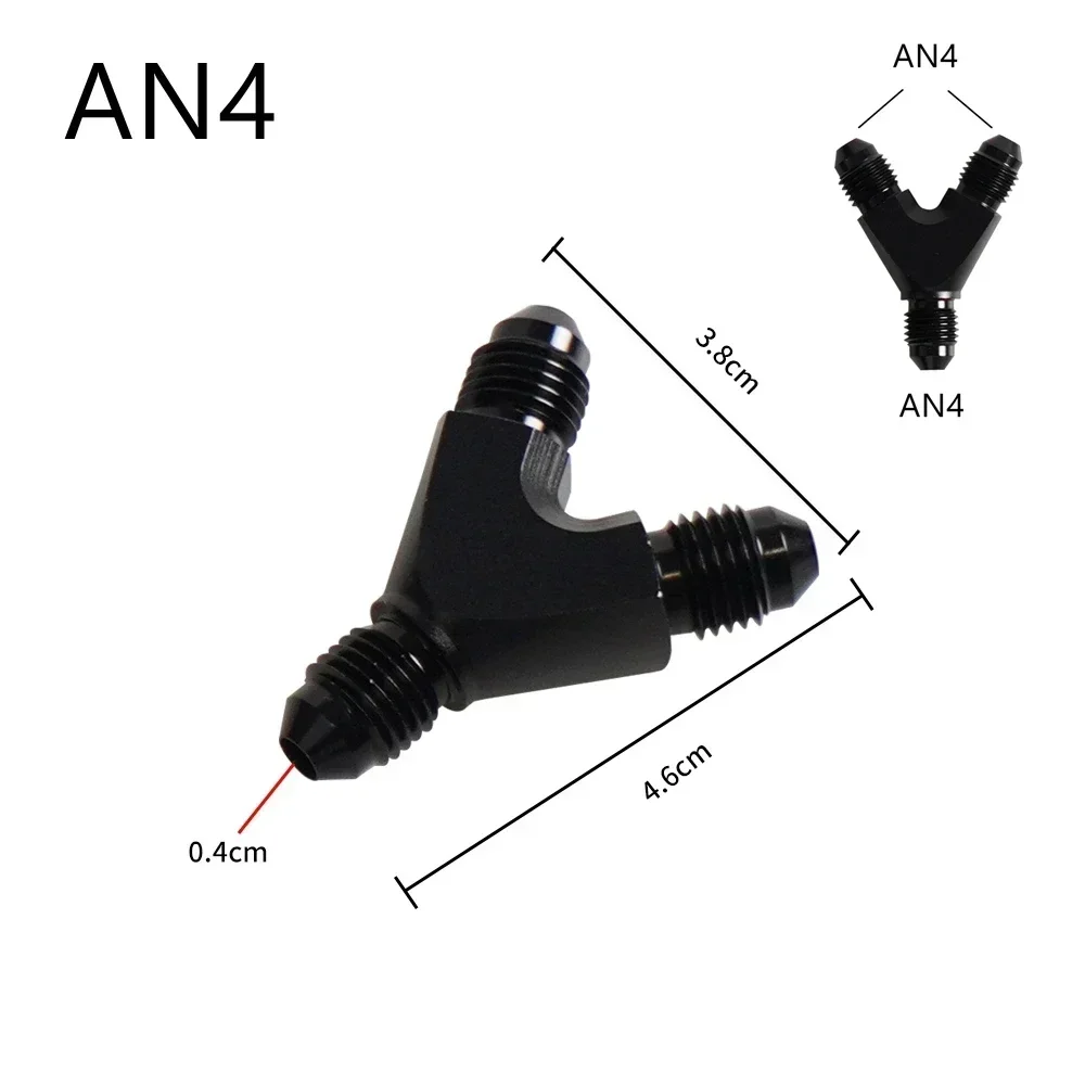 AN4 AN6 AN8 AN10 Universal Y Adapter Block Male Thread Fuel Hose Fitting Adapters Tee oil pipe joint Aluminium Black