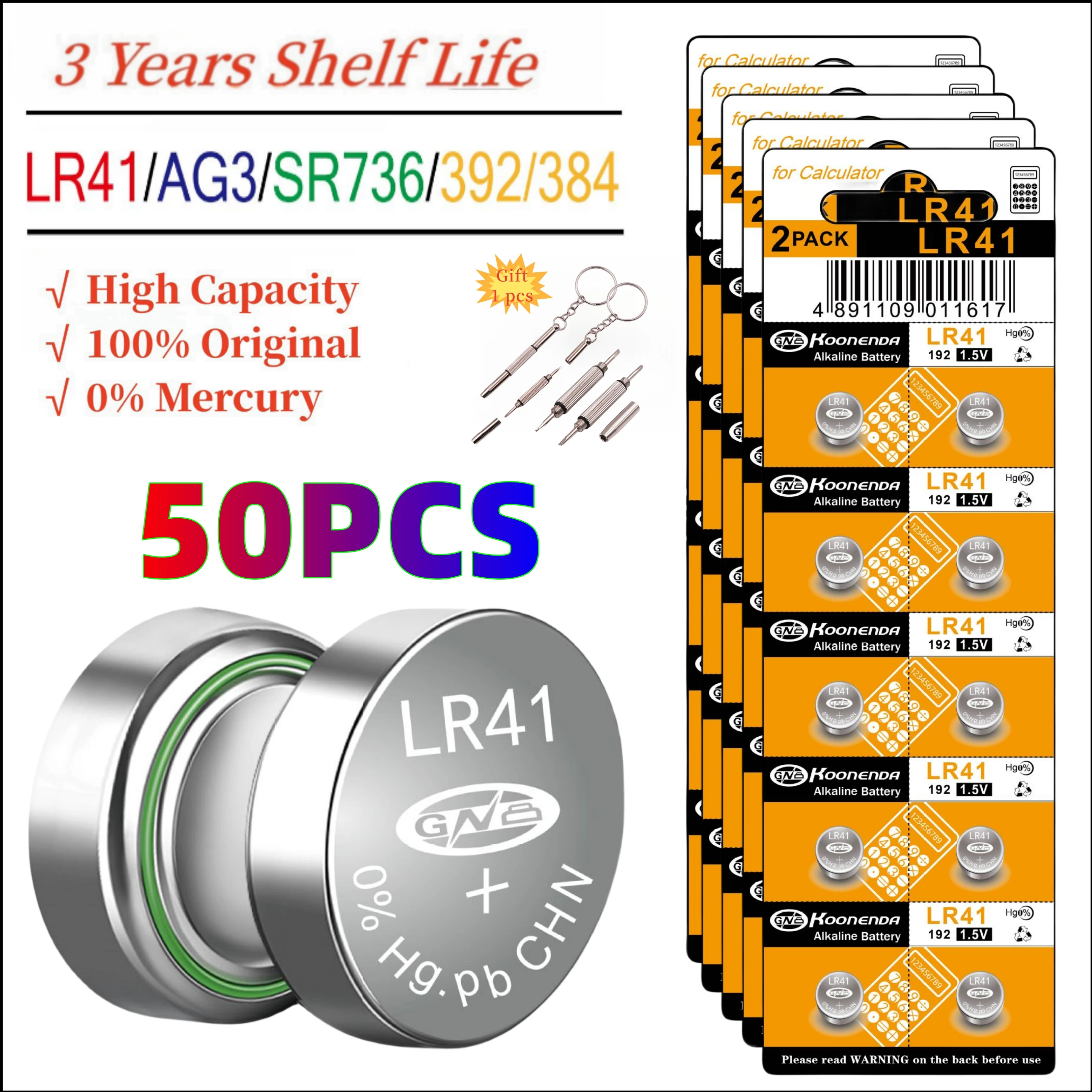 50PCS High Quality AG3 Coin Battery LR41 392 Button Cell Coin Alkaline Battery 1.55V SR41SW L736 CX41 for Watch Toys No Mercury