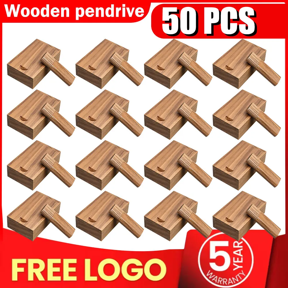 

50PCS/LOT Wooden USB Flash Drive 128GB Free Custom Logo Memory Stick 64GB Creative Gift Box Pendrive 32GB Real Capacity U Disk
