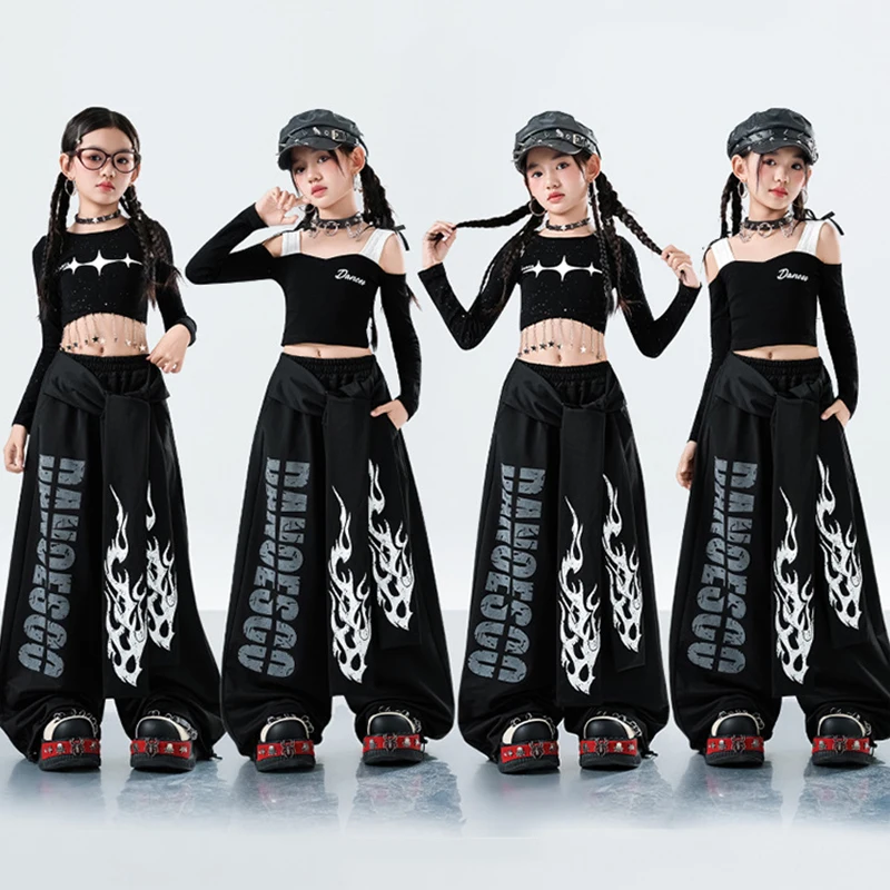 2025 ملابس رقص الجاز الفتيات الأسود Kpop عرض الرقص الزي المحاصيل الأعلى خلط السراويل الهيب هوب شارع الرقص أداء ارتداء VDL4654 #2