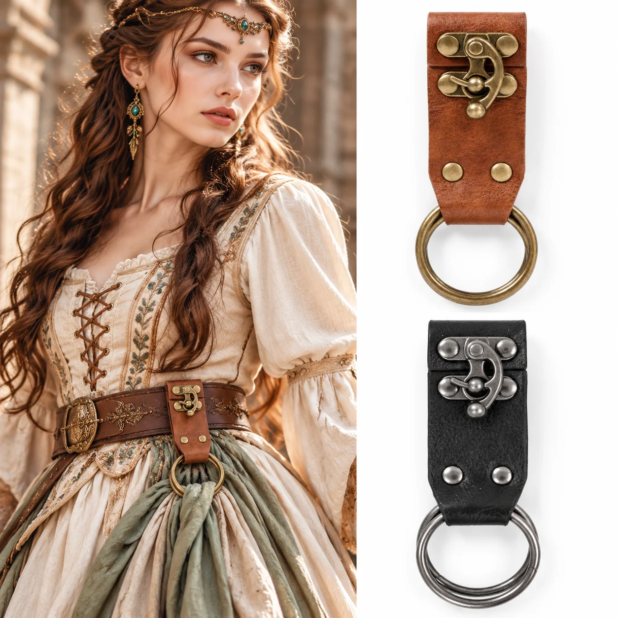 Halloween Medieval PU Leather Waist Pouch Vintage Braided Belt Bag Pirate LARP Cosplay Party Dress-up Prop Accessory
