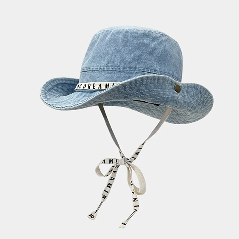 

Cowboy Hat Denim Jeans Men Women Summer Sun Protection Big Brim Cap Beach Accessory For Fishing Hiking Climbing Outdoor