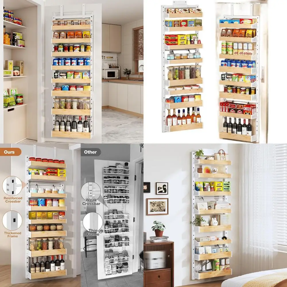 

8-Tier Over The Door Pantry Organizer, Heavy-Duty Metal Wall Mount or Hanging Spice Rack, behind the door storage Shelves with A