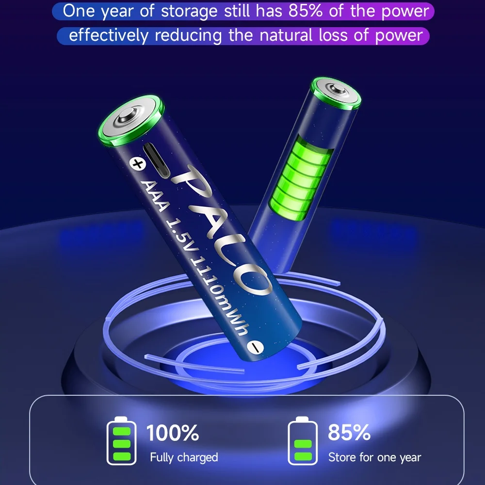 PALO 1.5V AAA lithium ion Battery 1110mWh 1.5V AAA USB rechargeable liion battery for Remote control wireless mouse + USB Cable