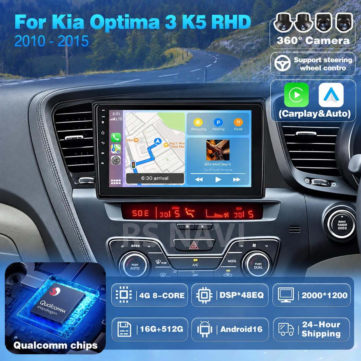 Plug and Play Android 16 Carplay Auto Qualcomm Screen DSP Car Radio Player For Kia Optima 3 K5 TF T 2010 - 2015 RHD GPS Stereo