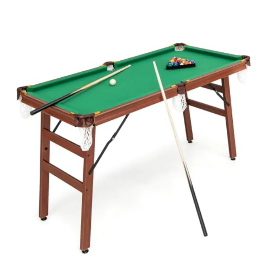 

55 Foldable Pool Table with 2 Cue Sticks Full Balls Set 2 Chalks Brush Portable Billiard Table for Indoor Use by Adults and Fam