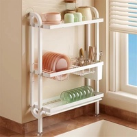 Wall Mounted Dish Drying Rack Drainer 3 Tier Stainless Steel Kitchen Plate Organizer Storage Shelf with Drain Tray