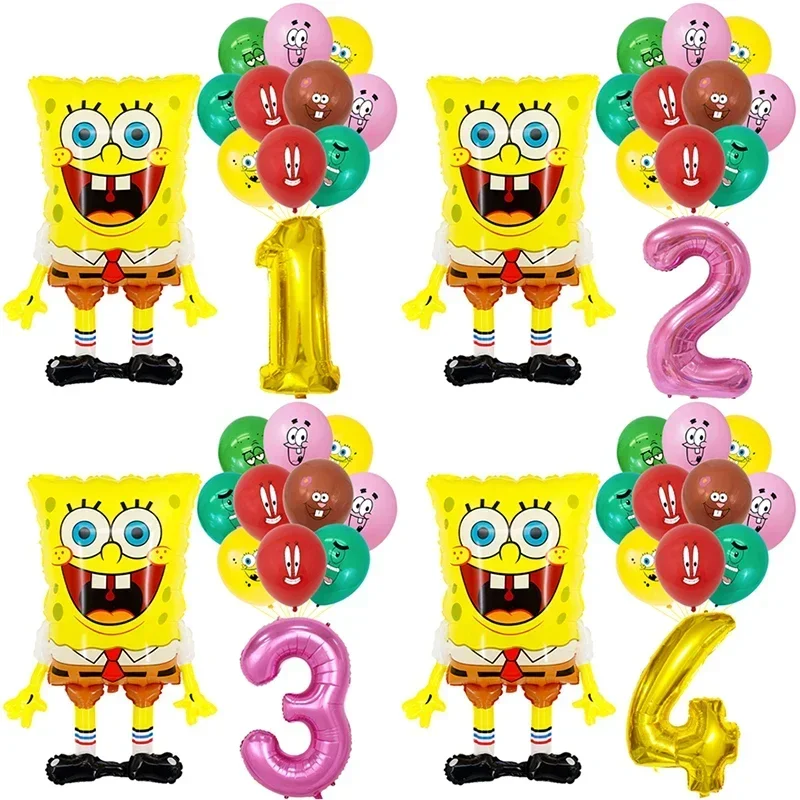 12pcs Cartoon Big SpongeBob SquarePants Foil Latex Balloons children‘s Birthday Wedding Party Baby Shower decorative items set