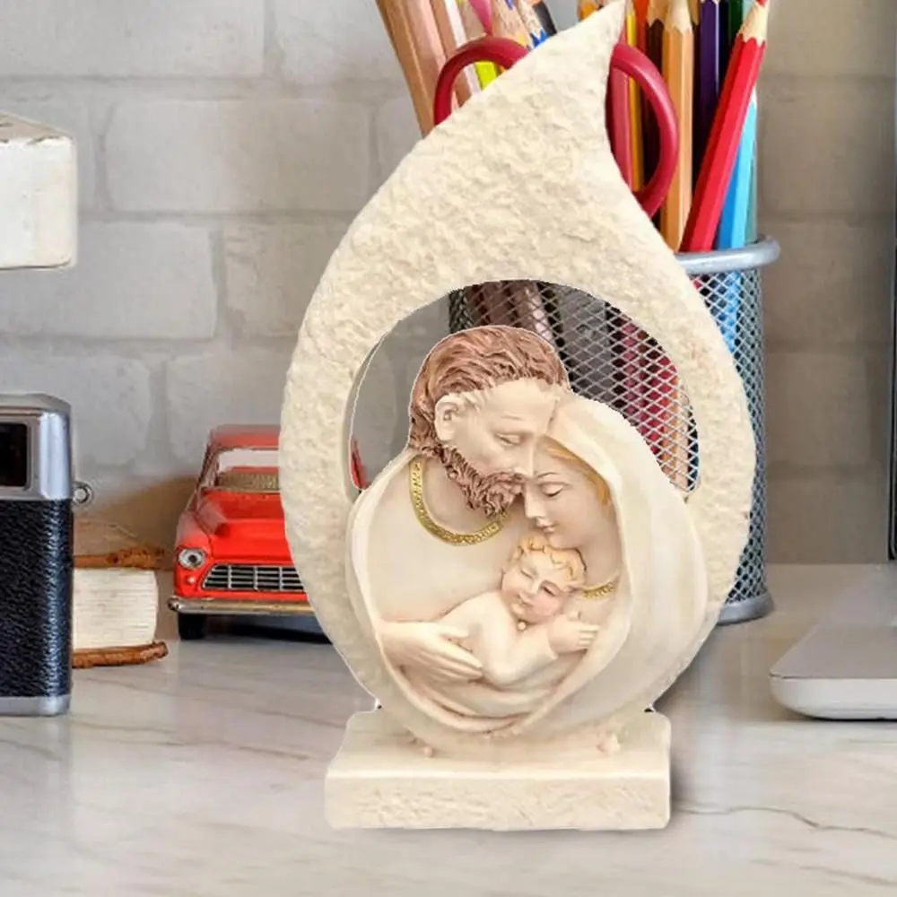 Creative Exquisite Sacred Hearts Statue Painted Handmade Holy Family Figurine Crafts Resin Nativity Ornaments Desktop