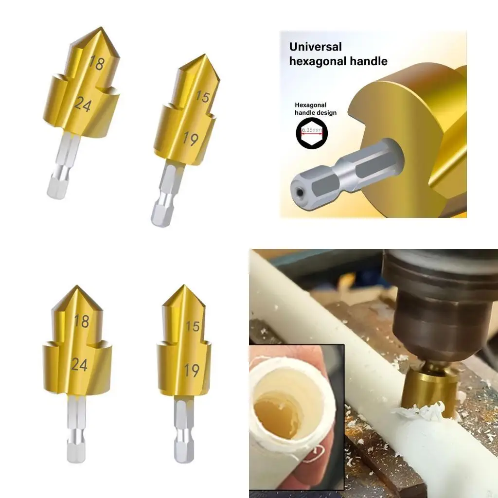 

964E 2Pcs Lifting Stepped Drill Bit Hexagon Shank Water Pipe Connection Tool 20/25mm Woodworking Reamer Chamferer Repair