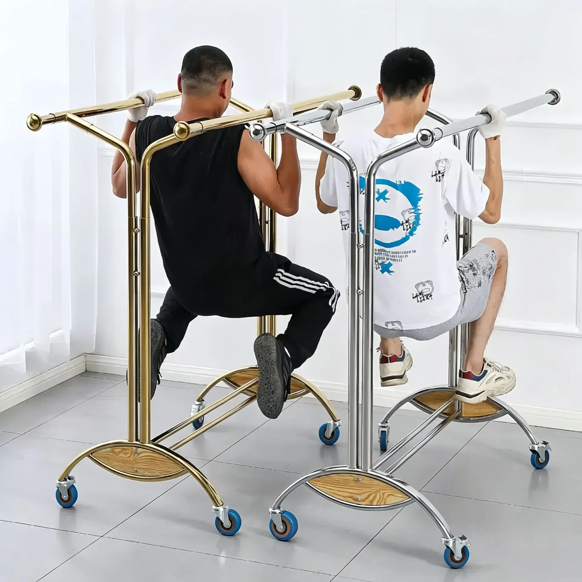 Clothing display rack Zhongdao rack Hanging hanger Longmen rack Storage double rod shelf with wheels Children's clothing store d