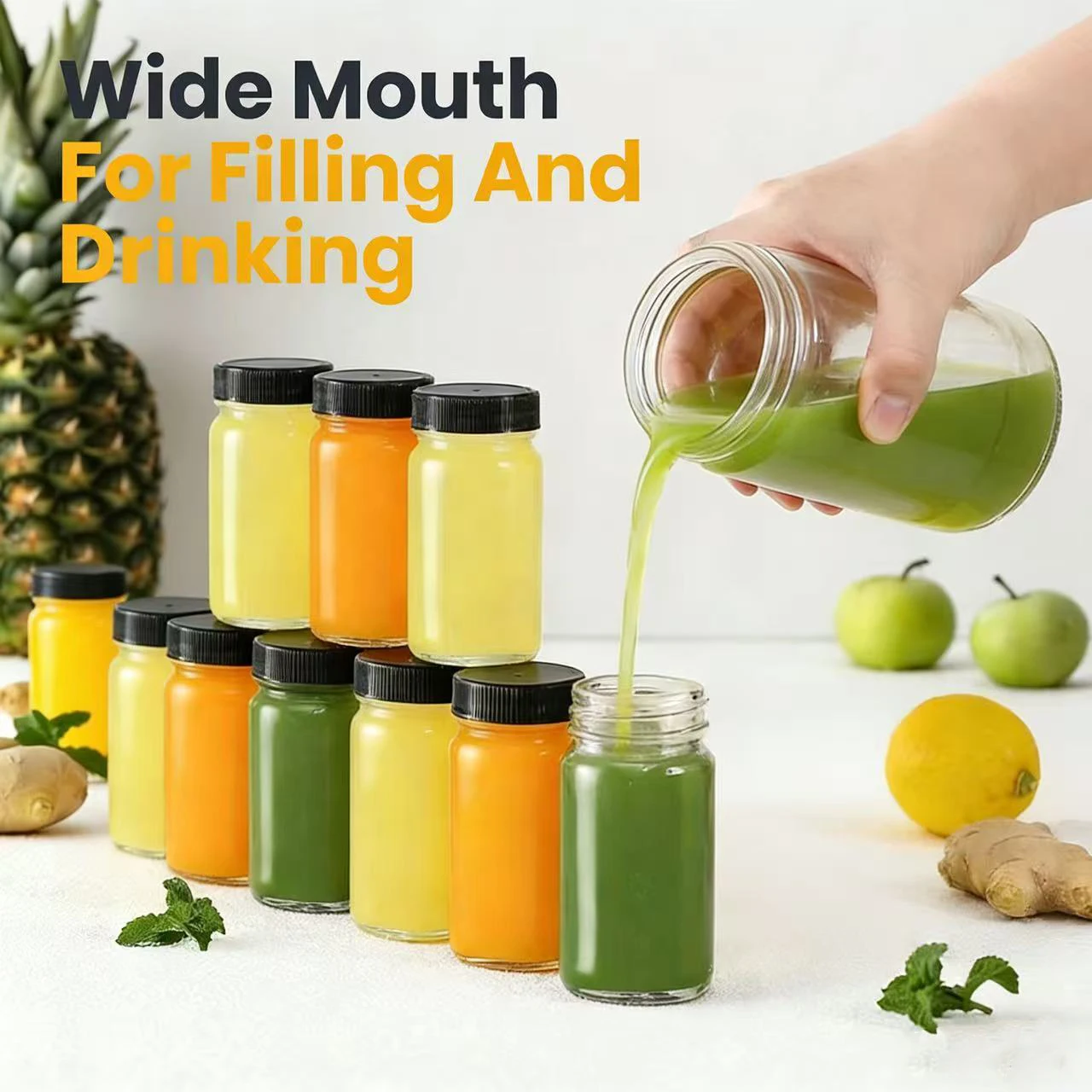 6pcs 60ml Leak-Proof Transparent Glass Juice Bottle Portable Travel Containers for Juicing Making Milkshakes Homemade Beverages