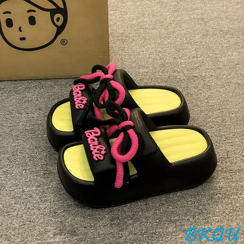 BKQU Brand 2024 Summer New Punk Style Sweet and Spicy Girl Bread Shoes High Heel Platform Shoes Bow Decorative Treading Shit