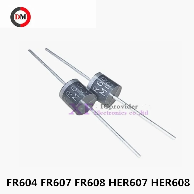 50pcs/lot FR604 FR607 FR608 HER607 HER608 diode 6A1000V inline R-6