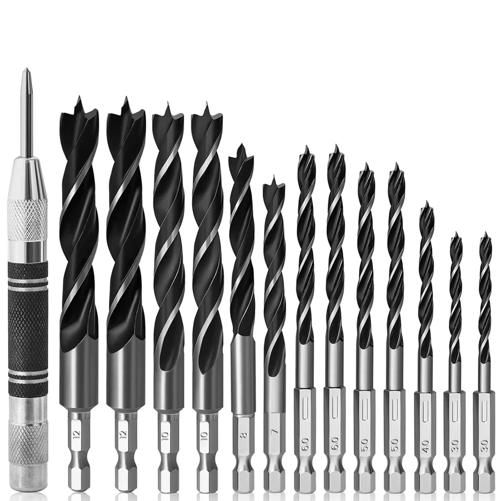 14PCS -Point Wood Drill Bit Set Wood Drill Bit Center Hole Tool Metal