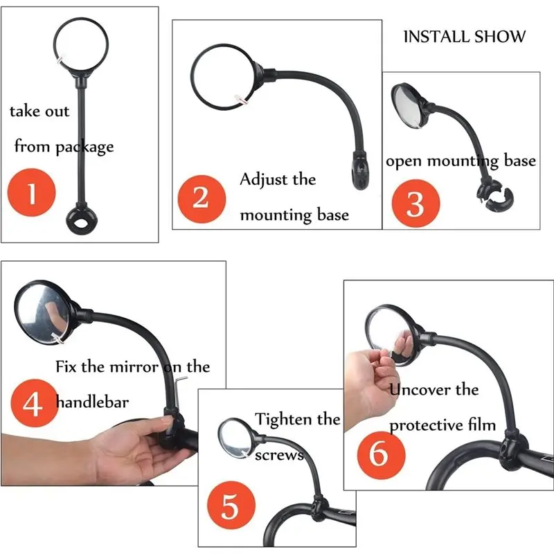 A06F-Bike Mirror Rotatable , Adjustable Wide Angle Rear View Shockproof Convex Mirror Universal For Bike Bicycle Accessories