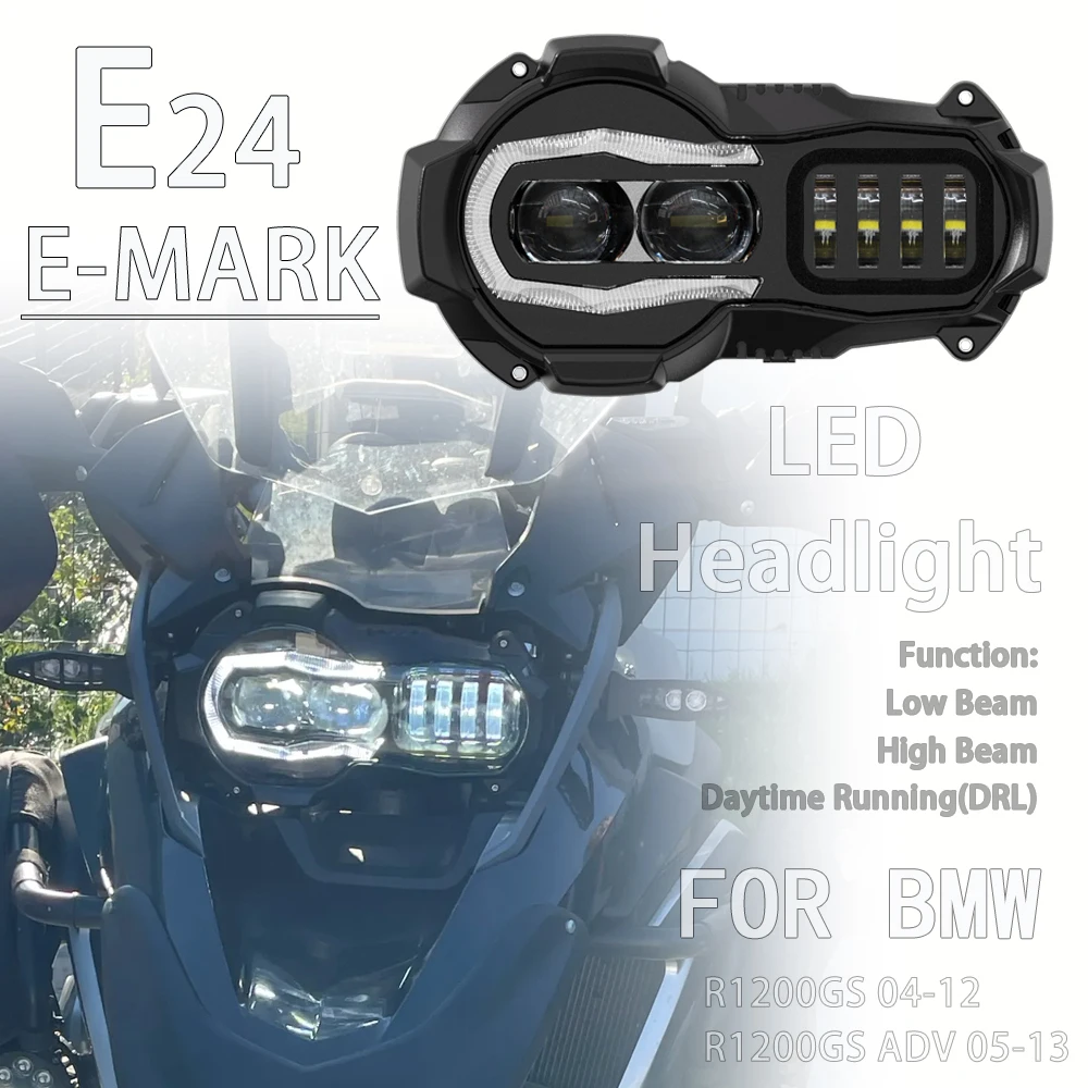 E24 E-mark LED Headlight Headlamp For BMW R1200GS K25 R 1200 GS ADV Adventure 2004-2013 Motorrad Head Light Lamp H7 Bulb W/ DRL